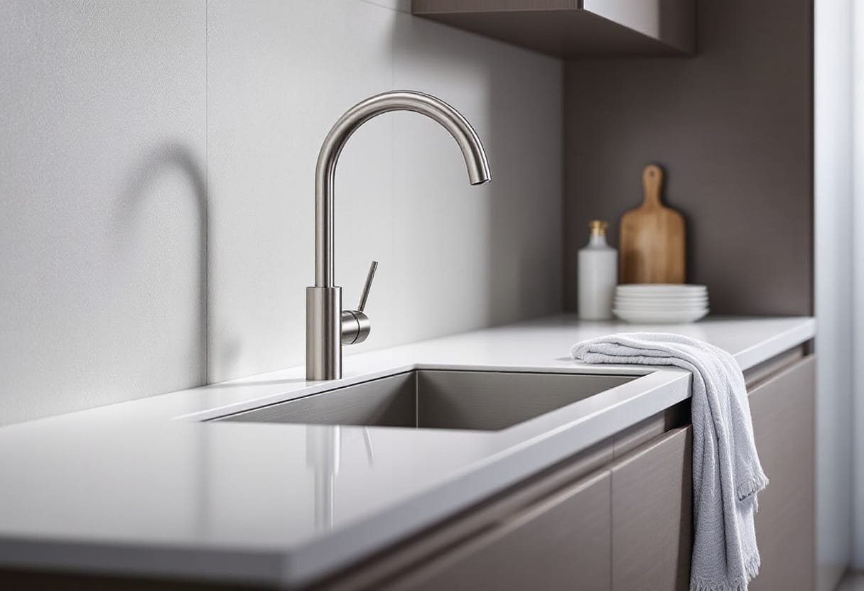 Modern single bowl stainless steel kitchen sink with gooseneck mixer tap — ideal for matching your sink to your kitchen and lifestyle