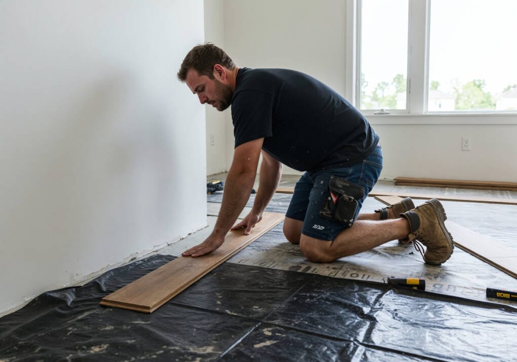 Laying First Row of Hybrid Flooring