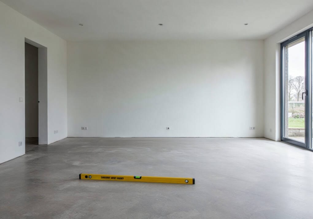 Preparing Concrete Subfloor With Spirit Level