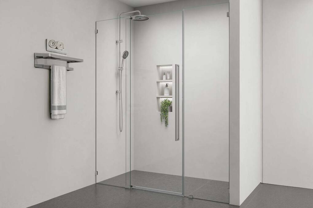Frameless Wall-to-Wall Shower Screen in alcove shower recess