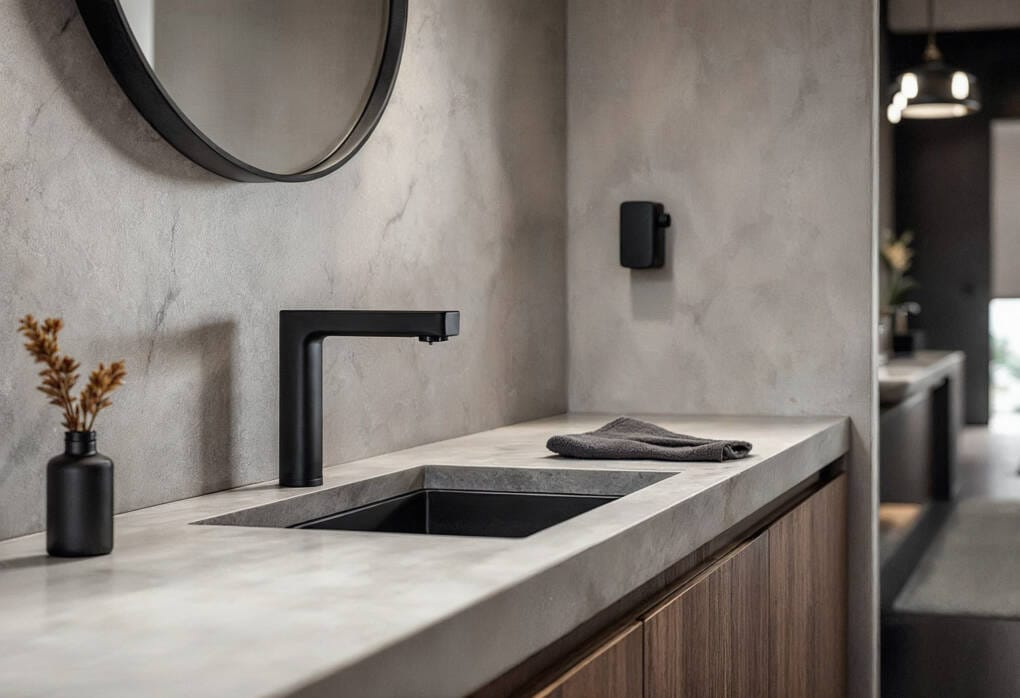matte black bathroom basin tapware in modern bathroom