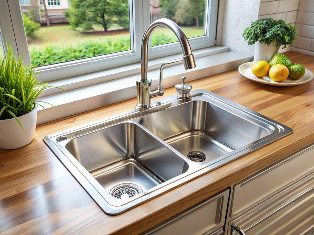 Drop-in sink with timber benchtop