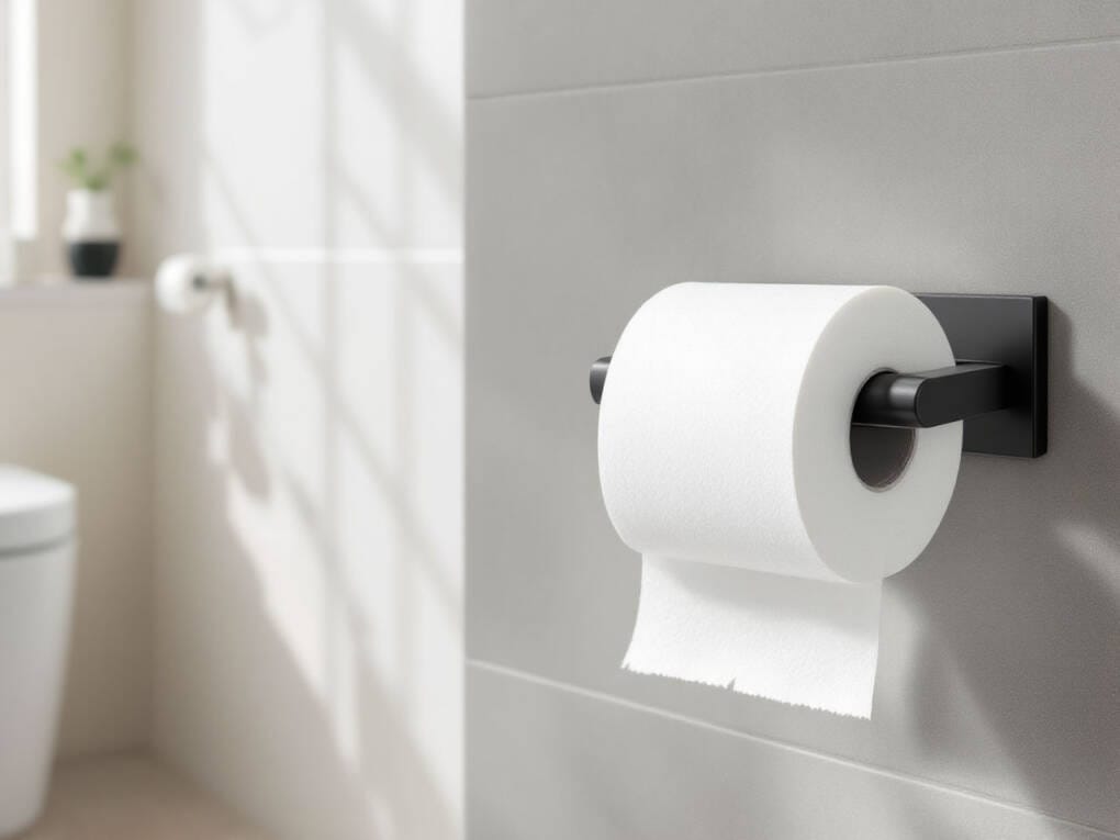 modern bathroom with matte black toilet paper holider