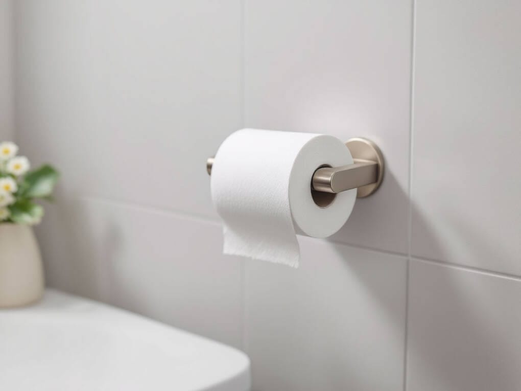 Brushed Nickel Toilet Roll Holder in Modern Bathroom Design