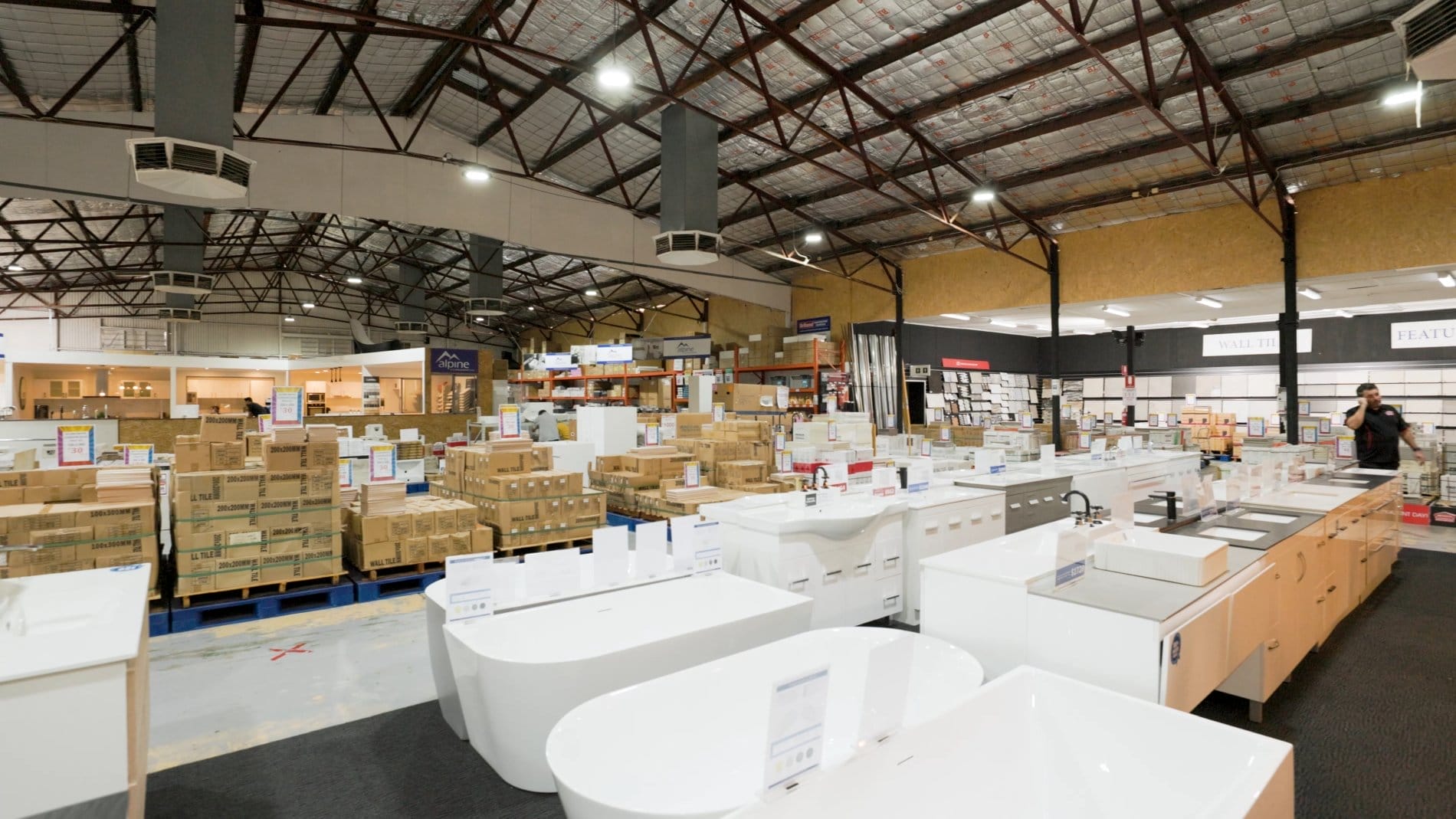 Wide range of bathroom products on display at Ross’s Discount Home Centre Perth – vanities, basins, toilets, and shower screens for every renovation
