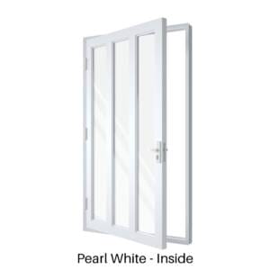 Single Front Entry Door with Double Vertical Midrails Pearl White Inside