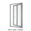 Single Front Entry Door with Single Vertical Midrail Silver Lustre Outside