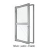 Single Front Entry Door with Single Horizontal Midrail Silver Lustre Inside