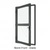 Single Front Entry Door with Single Horizontal Midrail Storm Front Inside