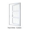 Single Front Entry Door with Double Horizontal Midrails Pearl White Outside