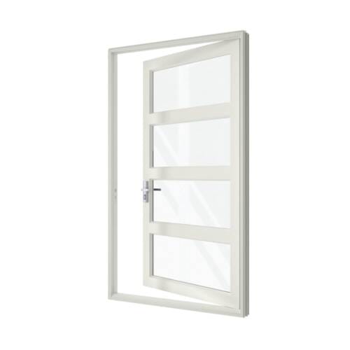 Single Front Entry Door with Three Horizontal Midrails