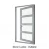 Single Front Entry Door with Three Horizontal Midrails Silver Lustre Outside