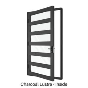 Single Front Entry Door with Five Horizontal Midrails Charcoal Lustre Inside