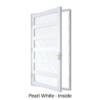 Single Front Entry Door with Five Horizontal Midrails Pearl White Inside