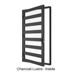Single Front Entry Door with Six Horizontal Midrails Charcoal Lustre Inside