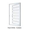 Single Front Entry Door with Six Horizontal Midrails Pearl White Outside