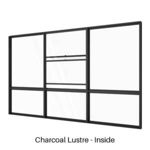 Single Double Hung in Centre with Two Fixed Lites over Three Lowlites Charcoal Lustre Inside