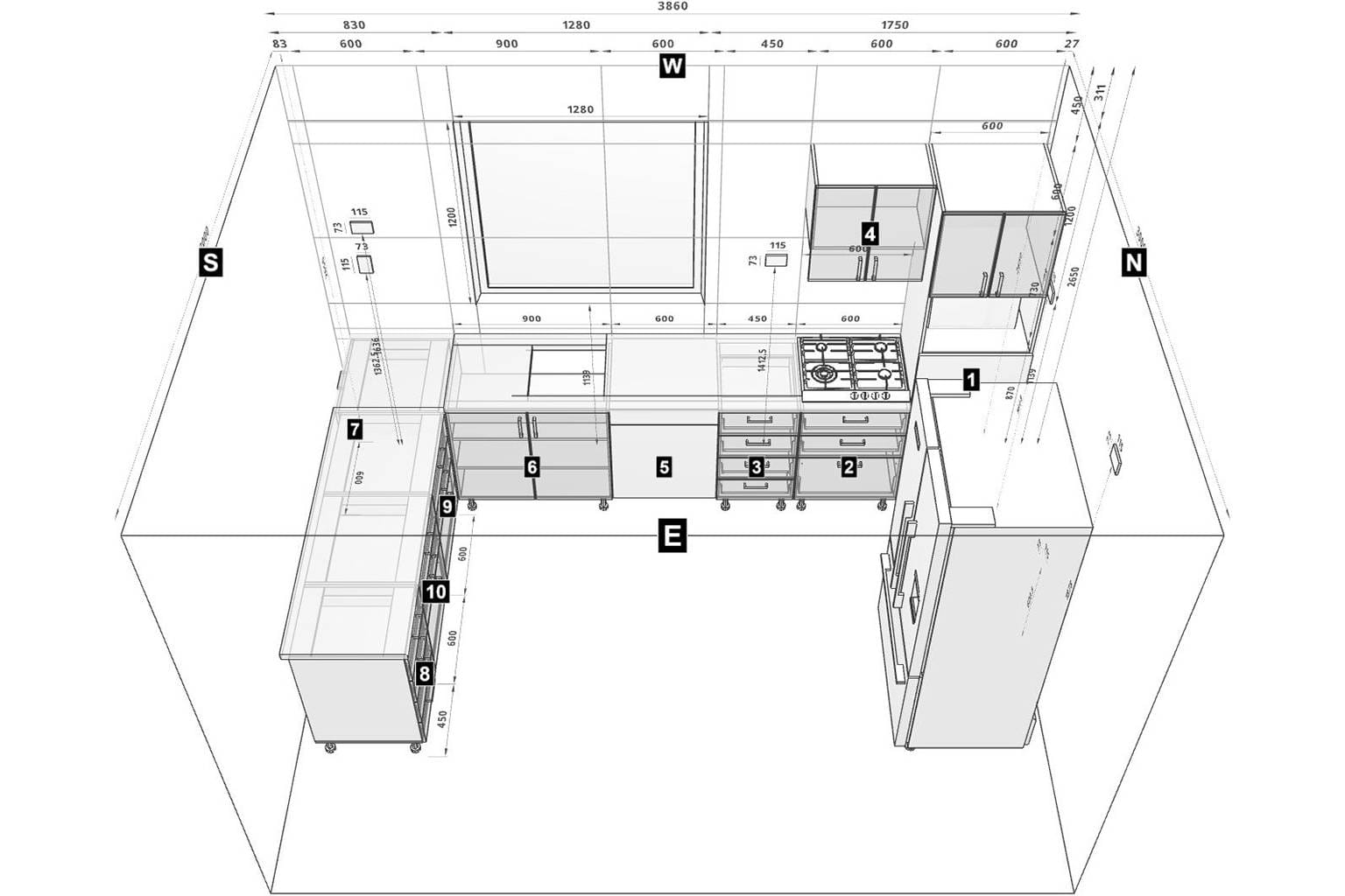 u-shape kitchen design idea