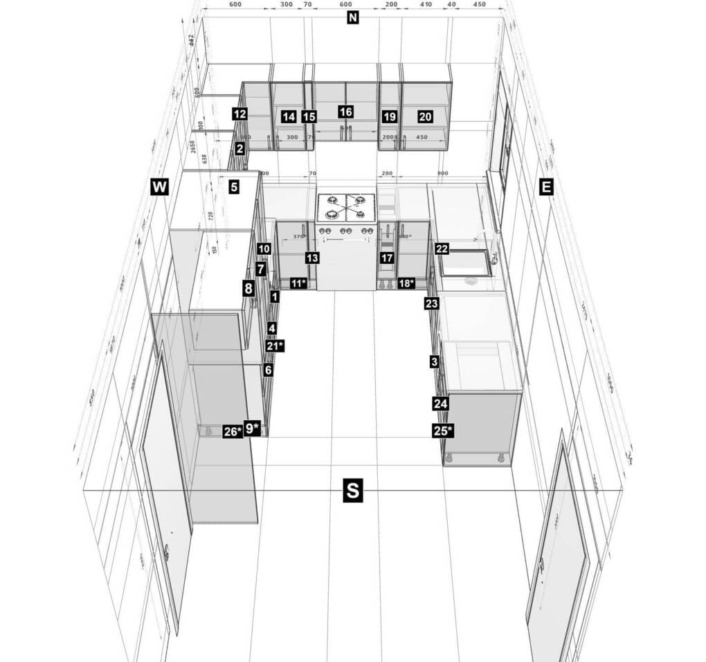 u-shaped kitchen plan