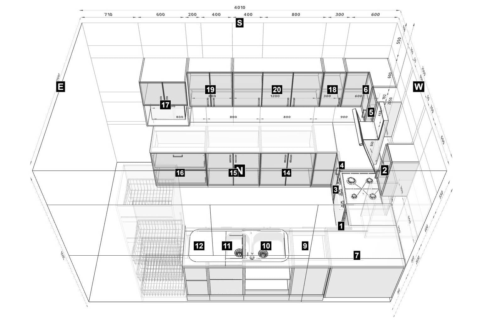 u-shaped kitchen design plan