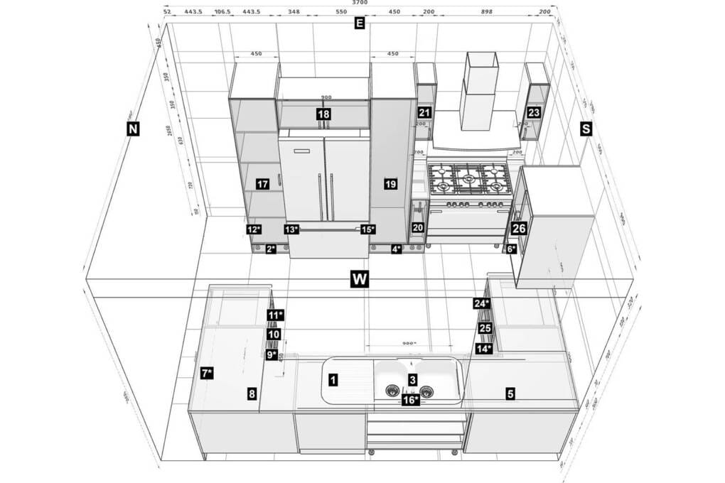 u-shape kitchen design plan