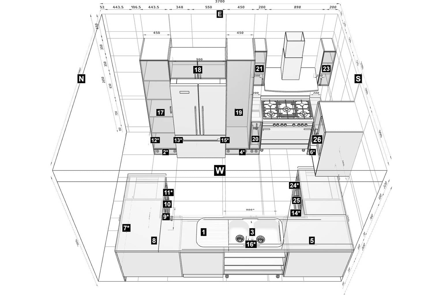 u-shape kitchen design plan
