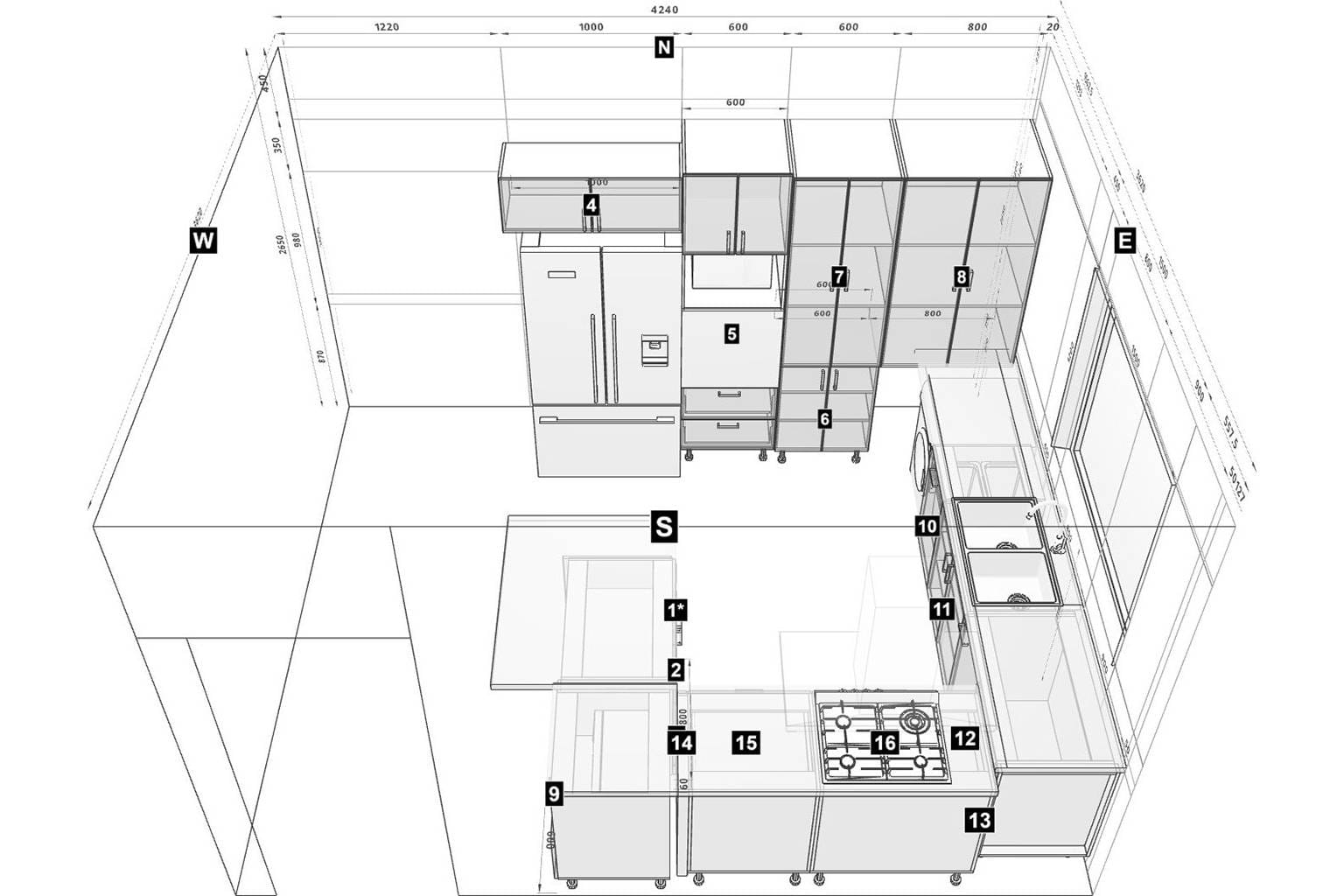 u-shaped kitchen cabinets