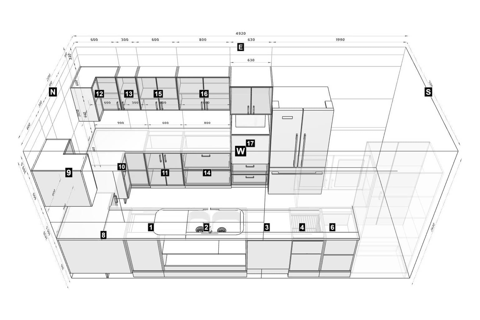 plan of u-shaped kitchen design