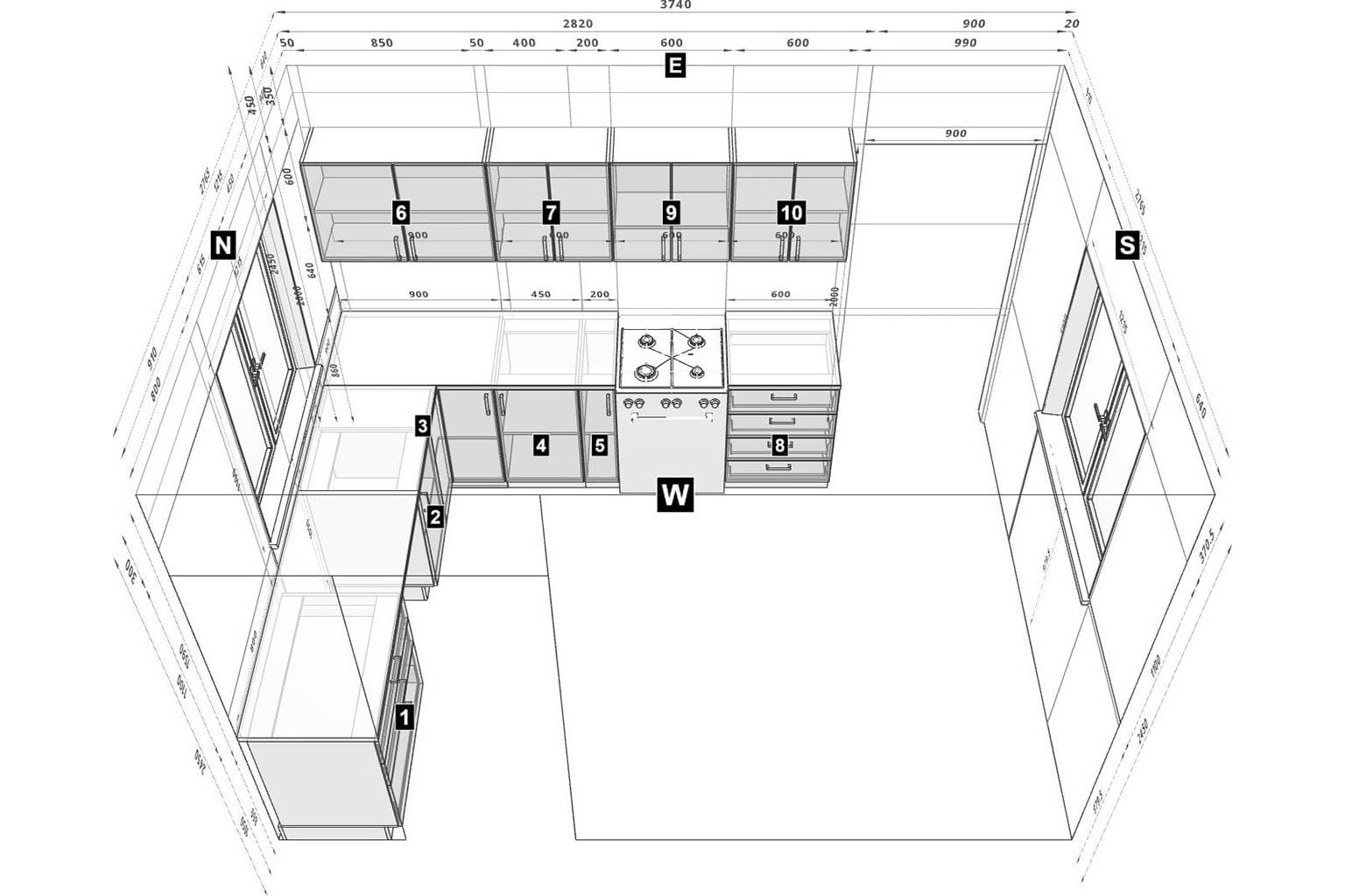 plan for l-shape kitchen