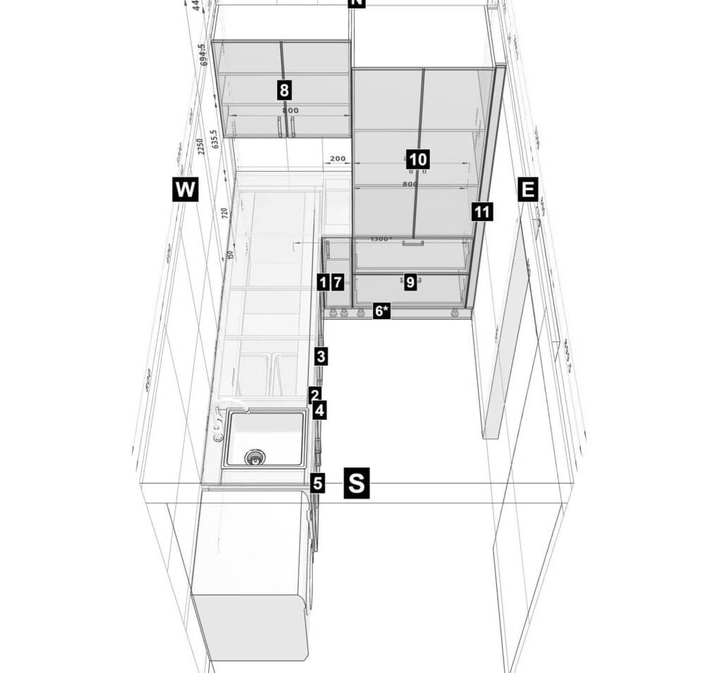 narrow l-shaped kitchen design