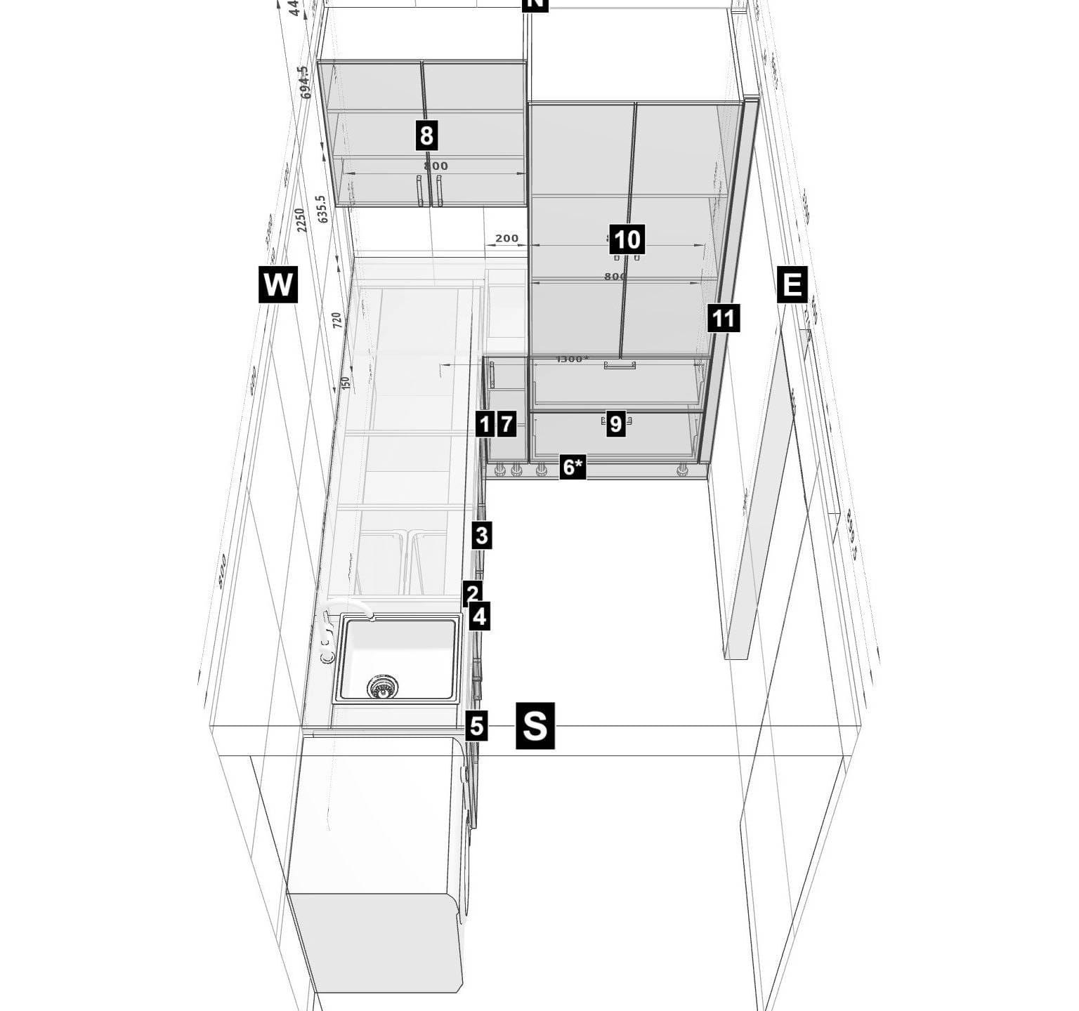 narrow l-shaped kitchen design