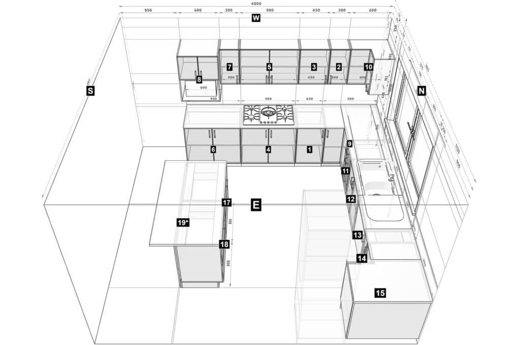 idea for l-shape kitchen with island bench