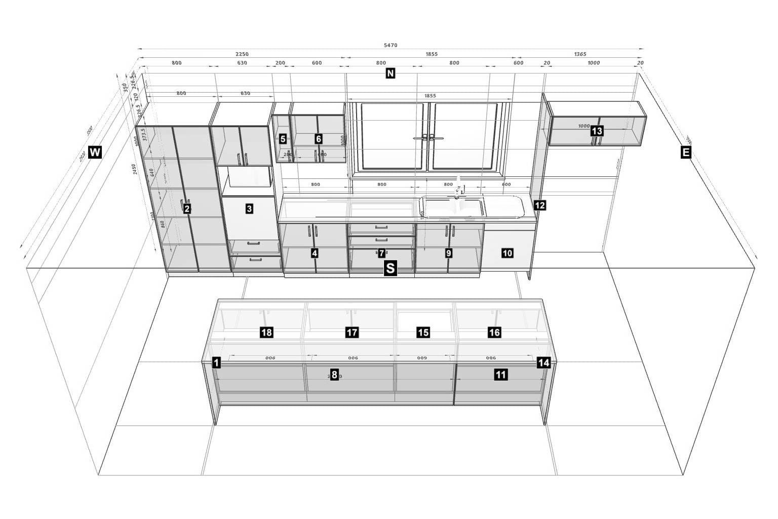 one-wall kitchen design with island bench