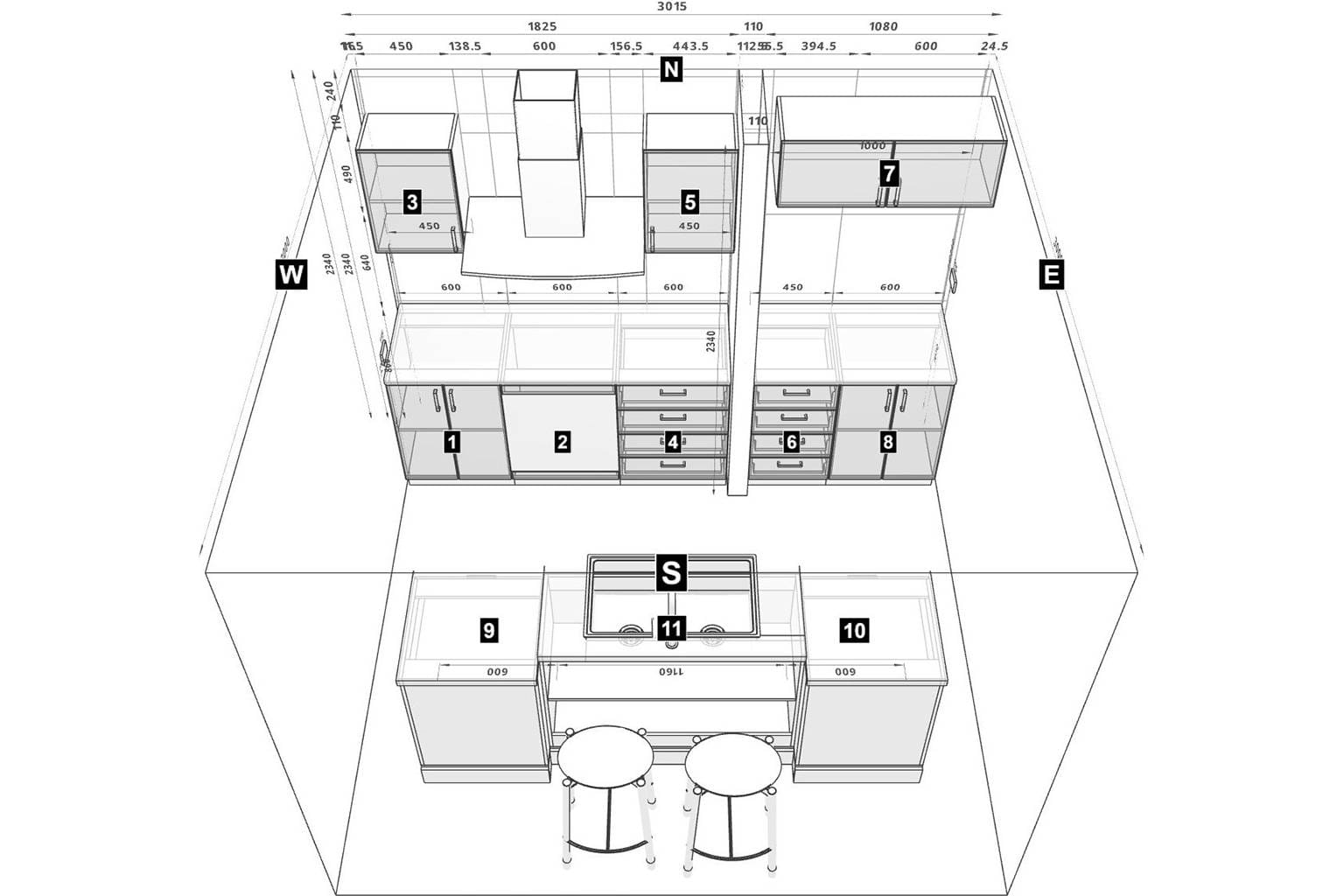 small one-wall kitchen design idea