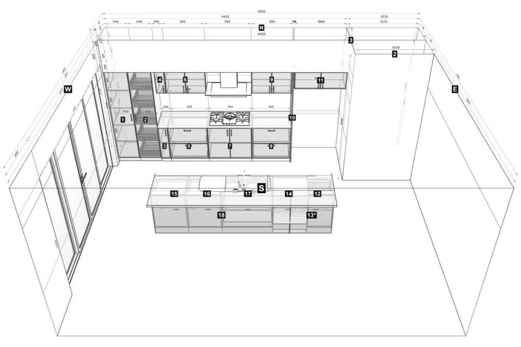 large one-wall kitchen design with island bench