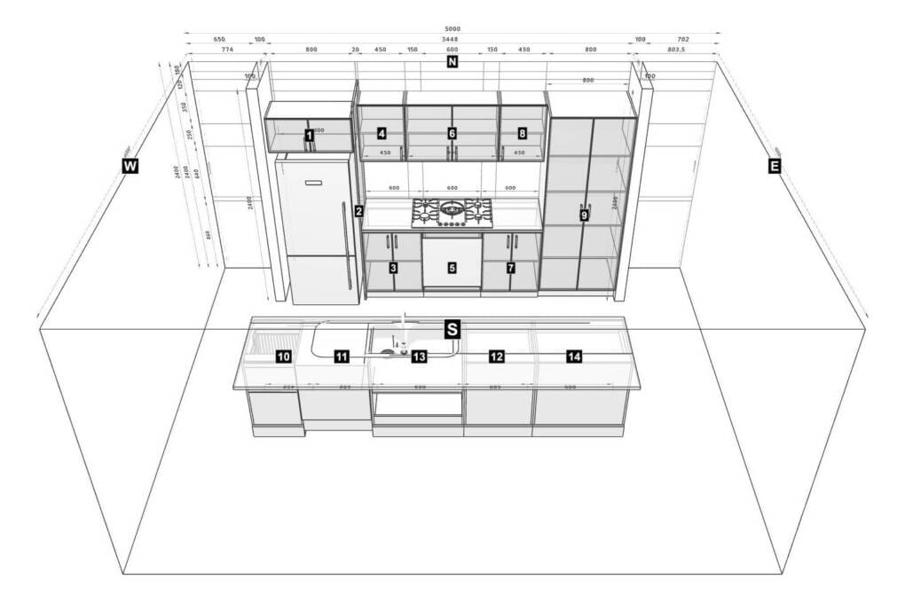 idea for one-wall kitchen with island