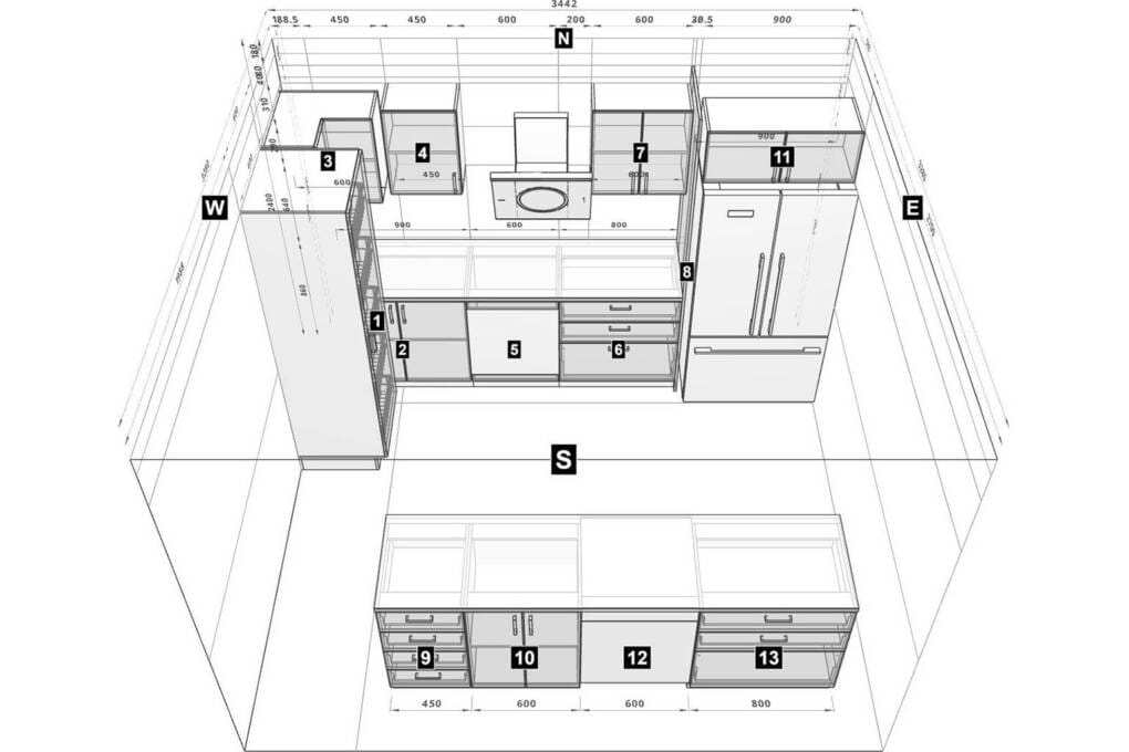 small one-wall kitchen with island