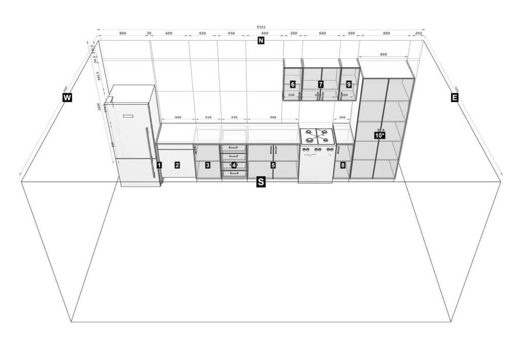 single wall kitchen design idea