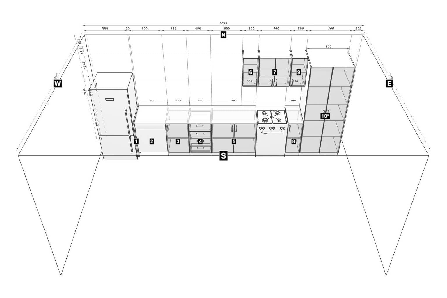 single wall kitchen design idea