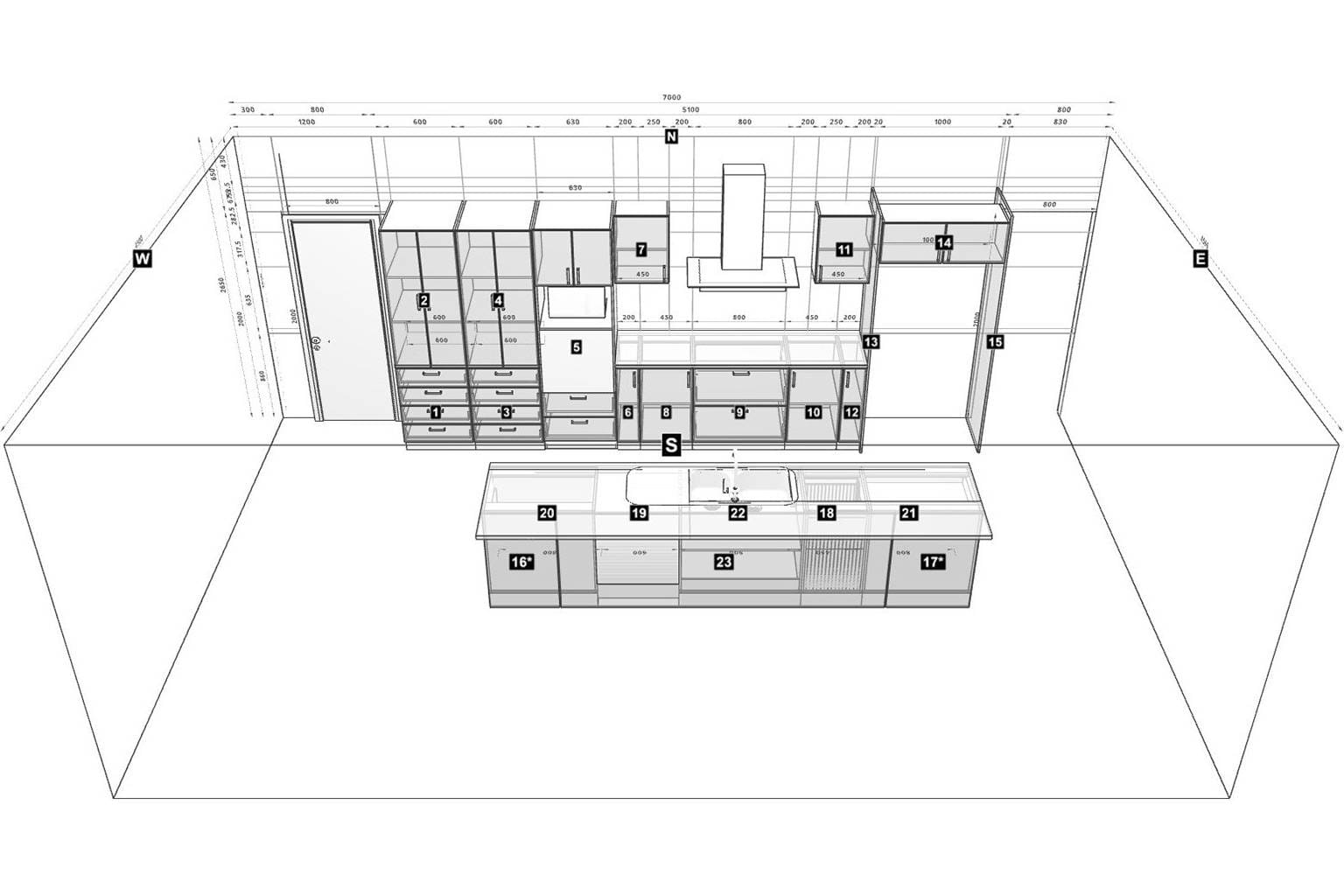 single wall kitchen with island