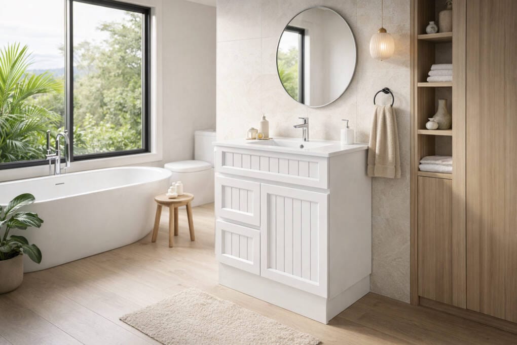Courtney White Vanity Unit 75cm in Modern Bathroom