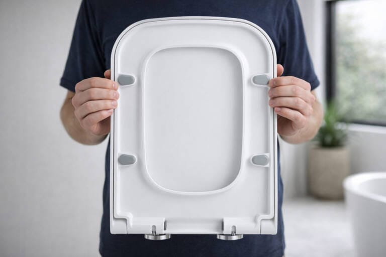 man holding Toilet Seat Replacement