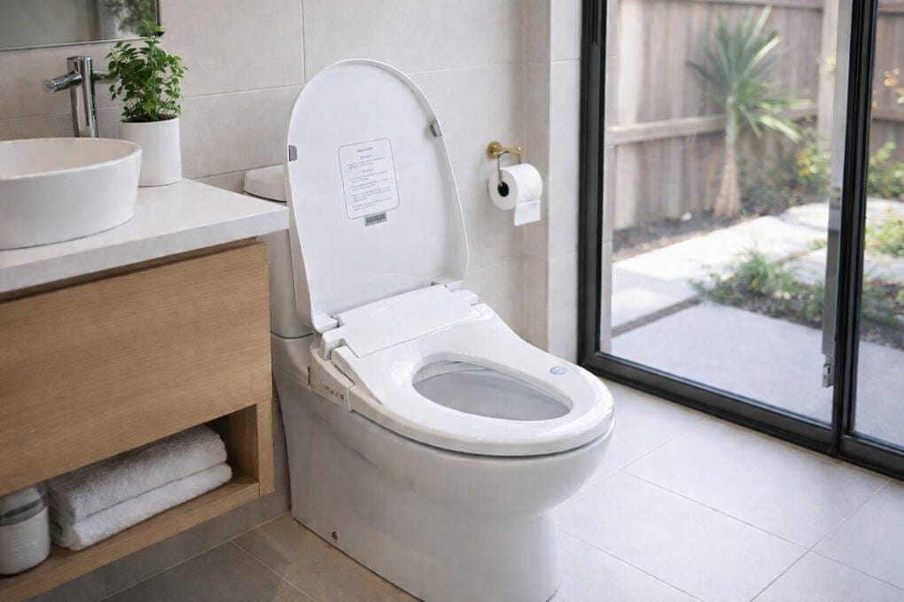 toilet with bidet toilet seat instaled