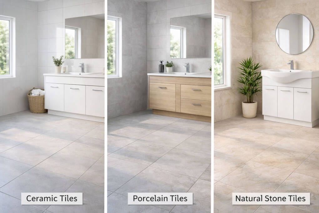 Comparison of ceramic, porcelain and natural stone bathroom tiles used in renovations