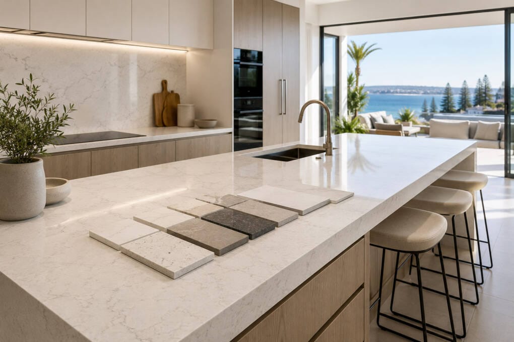 Silestone benchtop colours and finishes displayed in natural light in Perth