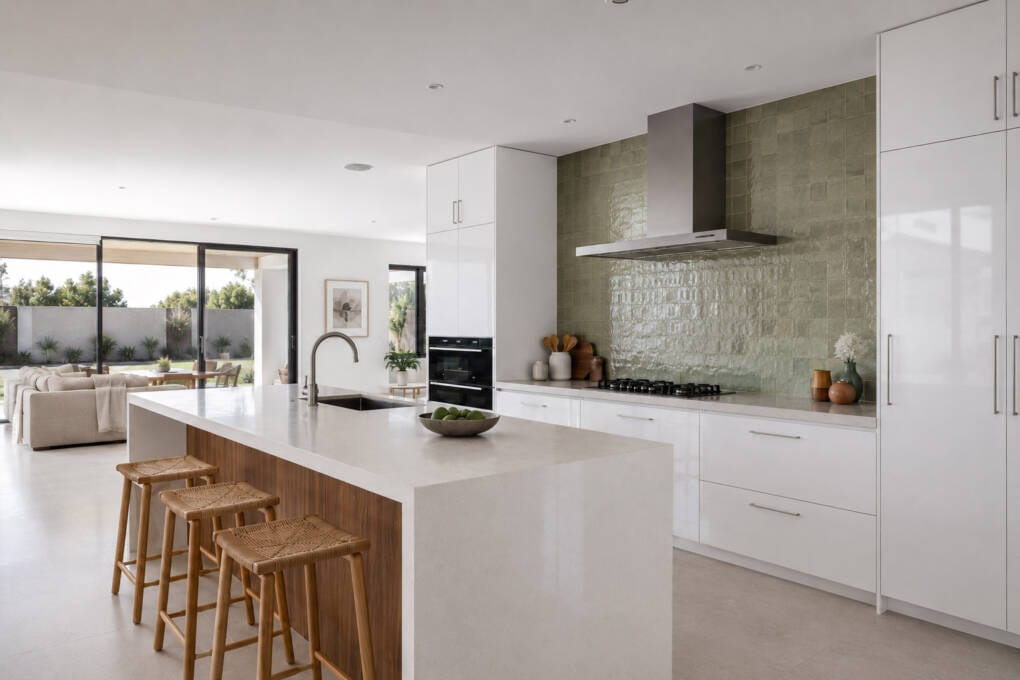 Feature tile kitchen splashback in a modern Perth home