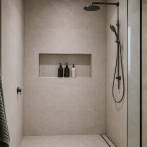 Correctly sized shower niche placed at a practical height in a Perth bathroom