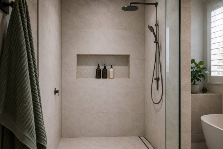 Correctly sized shower niche placed at a practical height in a Perth bathroom