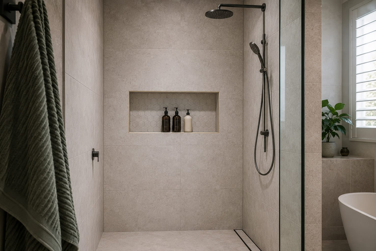 Correctly sized shower niche placed at a practical height in a Perth bathroom