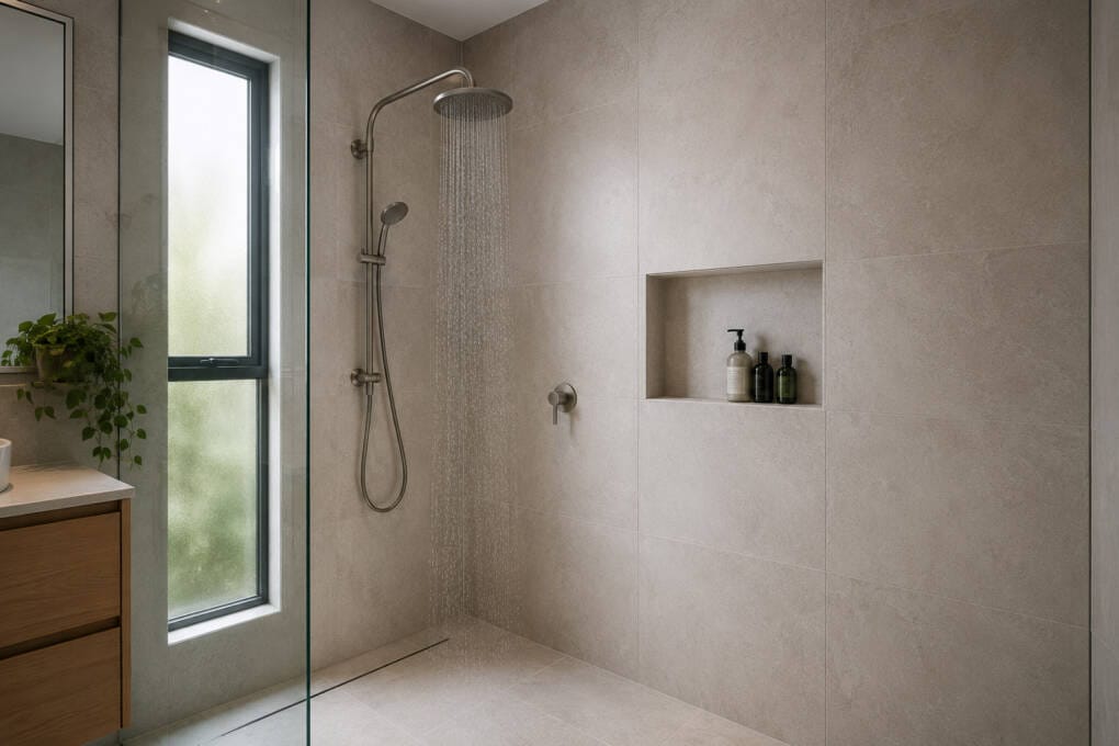 Shower niche positioned at the correct height away from the showerhead
